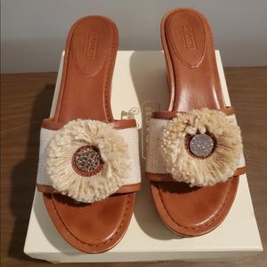 Coach Jazmine Canvas/Cork Platform Sandals, size 8